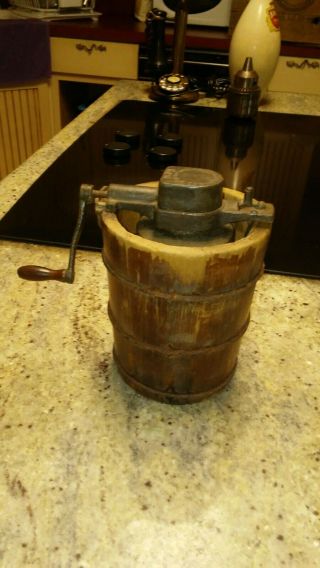 Antique Gem Salesmans Sample / Toy Ice Cream Maker Wood Hand Crank