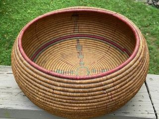 Antique Vintage Southwest Native American Polychrome Coiled Basket - 10 "