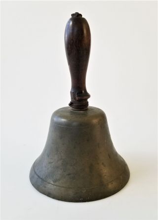 Antique School Desk Brass Hand Bell W/wood Handle Primitive Handmade