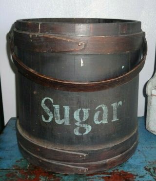 Early Antique Firkin - Old Finish - " Sugar " Bucket - 11 3/4 " Tall - Patina - Prim