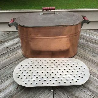 Antique Country Decor Copper Boiler Cooler Tub Wash Canning W/trivet Stand