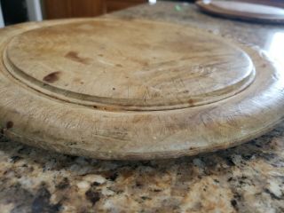 Antique Vintage Round Wood Primitive Hand Carved Bread Cutting Board 11 3/4 " D