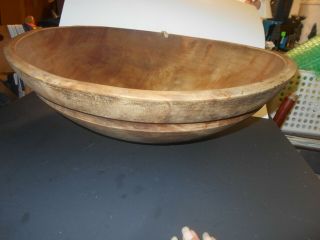 Large Antique Wooden Primitive Dough Bowl 18 " Out Of Round,  Thick Lip / Band