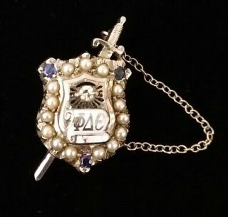 Phi Delta Theta 10k Gold Fraternity Pin Diamond Pearls Sapphires Ref872