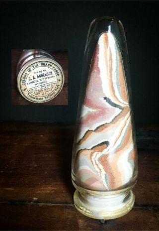 1890s Yellowstone Grand Canyon Souvenir Sand Art Bottle,  Andrew Wald W/ Label 1
