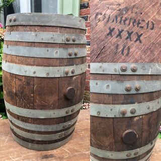 Antique 21” Wood Whiskey Barrel Powder Keg Charred Xxxx 10 Gallon South Carolina