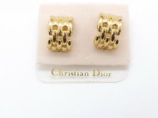 Christian Dior Vintage Nwt Gold Tone Chain Link Style Half Hoop Clip - On Earrings