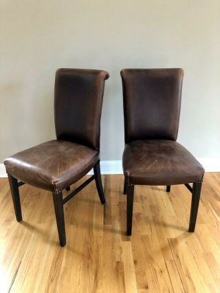 Brown Leather Vintage Parsons Side/dining /desk Chairs