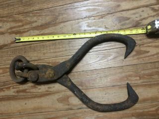 Antique Vintage Heavy Duty Iron Log Tongs,  24 " Length Ring To Grab Hooks