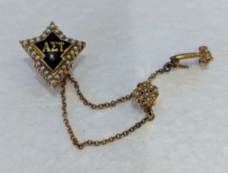 Vintage Alpha Sigma Tau Sorority Pin 14k Gold & Seed Pearls
