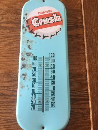 Vintage Orange Crush 16 " X 5 1/2 " Metal Thermometer Sign