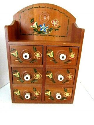 Vintage 6 Drawer Wooden Spice/tea Wall Hanging Wood Organizer Hand Painted