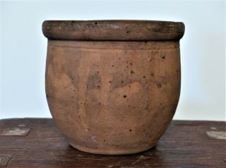 Antique 19thC PA Unglazed Redware INCISED LINE Apple Butter SMALL STORAGE Crock 2