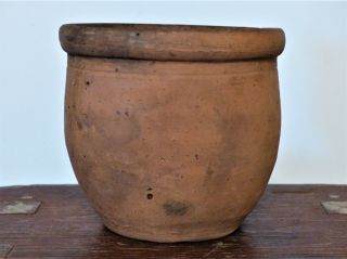 Antique 19thC PA Unglazed Redware INCISED LINE Apple Butter SMALL STORAGE Crock 3