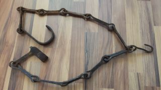 Antique Primitive Old Rare Hand Forged Wrought Iron Hearth Fireplace Chain