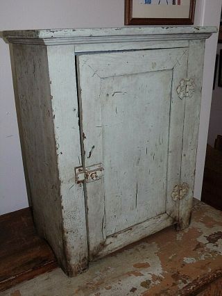 Primitive Old Blue Paint Wood Cabinet Medicine Chest