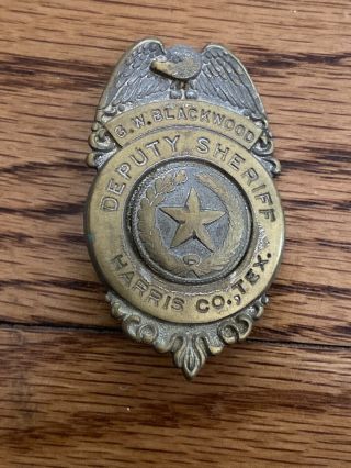 OBSOLETE Harris County Texas Sheriffs Police Badge Houston ANTIQUE OLD Named 2