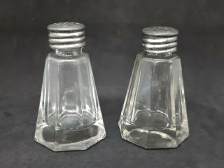 Vintage Antique Clear Glass 8 Sided Tapered Salt And Pepper Shakers