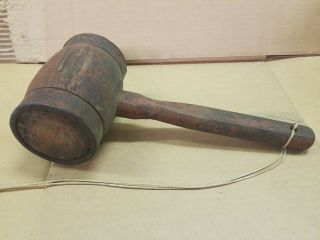 Antique Victorian/colonial Wood Mallet With Iron Bands Blacksmith,  Amish Corking