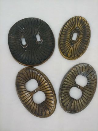 Vintage Edmar Light Switch & Outlet Cover Plates Brass Oval Art Deco
