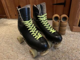 Vintage Riedell Black Leather Roller Skates,  Chicago Gm Ii Bones Swiss,  Mens 10