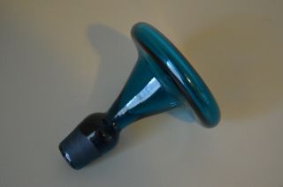 Blenko Peacock Or Turquoise Mushroom Stopper Mcm Glass Decanter Decor Vintage