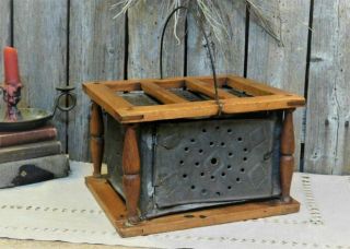 19th C Early Antique Primitive Punched Tin Foot Warmer Aafa