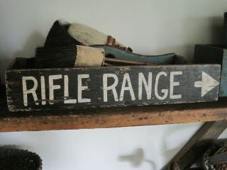 Old Vintage Primitive White Black Paint Wood Rifle Range Sign Aafa