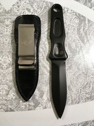 Vintage 1977 Ag Russell Sting 1a Boot Knife Dagger Black Teflon Leather Sheath