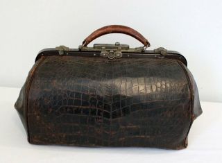 Old Antique 19th Century Alligator Leather Doctor 