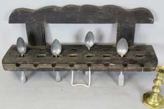A Very Fine 18th C Pa German Hanging Wooden Spoon Rack In Black Paint