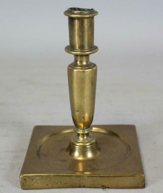 Rare 17th C Spanish Brass Candlestick Bold Shaft Flat Base Great Old Surface
