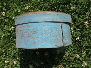 Antique 1800’s Blue Painted Pantry Box 7 3/4” Diameter 2
