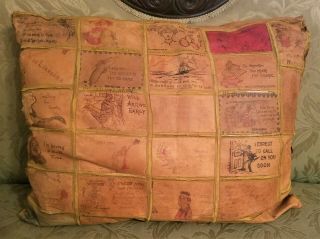Rare Large Primitive Victorian Hand Made Leather Postcard Wisc.  Pillow 22 " X 16 "