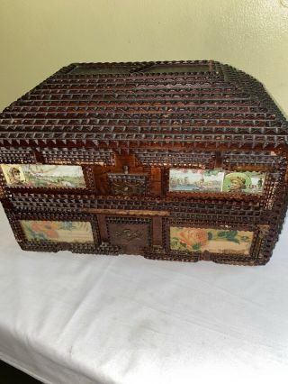 Large Tramp Art Jewelry Box With 2 Drawers 15 1/2 "