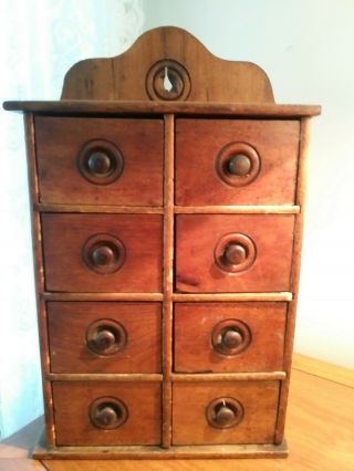 Antique Wood 8 Drawer Spice Cabinet Vintage Box Cupboard Apothecary