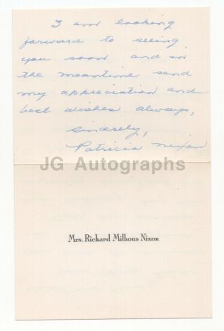 Pat Nixon U.  S.  First Lady Authentic Autographed Hand - Written Note,  2 Pages