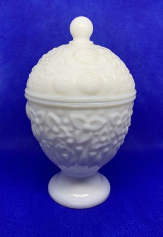 Vintage Avon Milk Glass Lidded Floral Pedestal Bowl Candy Dish