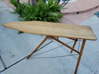 Early Antique Wooden Ironing Board Folding Wood Legs Full Size