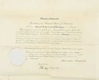 1905 President Theodore Roosevelt Signed Morocco Ambassador Appointment Document