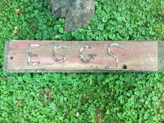 Antique Eggs Farm Sign Wood Sign Square Nailed Old Red Paint One