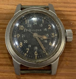 Vintage Bulova Mil - W - 3818a Us Military Wristwatch,  Runs,  No Date,  No Band