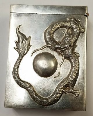 Vintage Japanese Sterling Silver Cigarette Case With Dragon