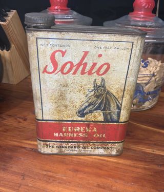Vintage Sohio Horse Oil Can Eureka Harness 1 Half Gallon Standard Oil Company