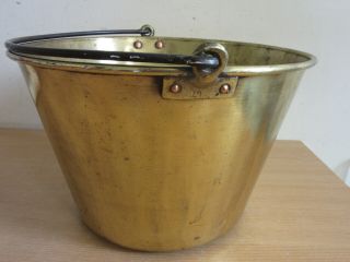 Antique American Brass Kettle 4 Bucket Farm Pail With Handle 13.  5 " X8.  5 "