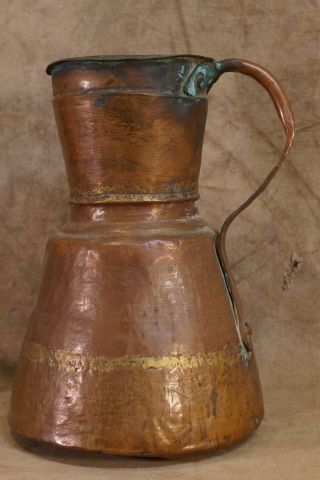 Antique 18th - 19th Century Primitive Copper Pitcher 15 1/4 By 10 1/2 No Cracks