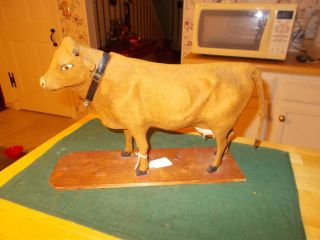 Late 1800s Early 1900s Large Size Cow Pull Toy With Moving Head That Moos Great