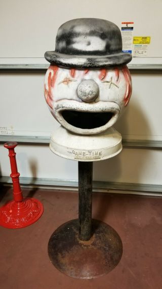Vintage Cast Aluminum Carnival Clown Head By Game - Time