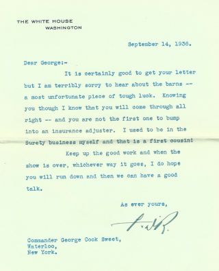 Franklin D.  Roosevelt 1936 Typed Letter Signed As President - White House
