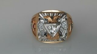 Men ' s Masonic Ring 32nd Degree 14k Solid Gold with Natural Diamond 17 grams 2